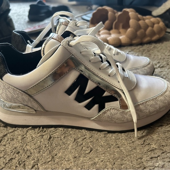 Michael Kors White and Silver Womens Sneakers - Picture 1 of 6